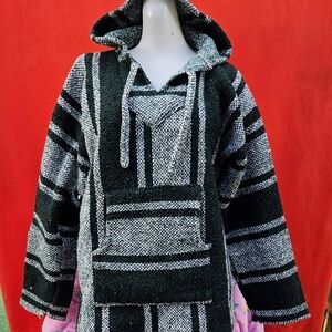 Vintage Lot Of Two 90s Mexican  Knit Poncho Hoodie Pullover  Rug Size Mediu/Smal